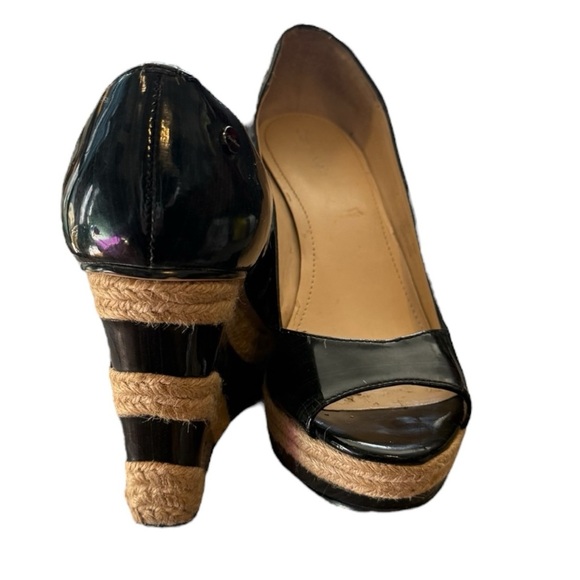 Calvin Klein Navy Patent Leather Heeled Wedge Espadrille Size 8.5 - Picture 10 of 10